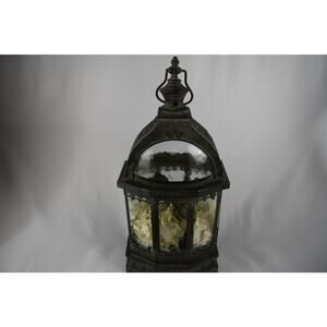 ​Ornate Vintage-Style Metal Lantern with Dome Top & Glass Panels